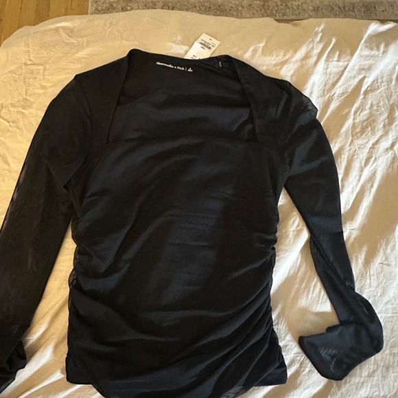 Abercrombie & Fitch Midnight Black Blouse/sheer Sleeves - Picture 1 of 2